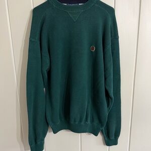 Tommy Hilfiger Crest Logo Green Waffle Knit Sweater Medium